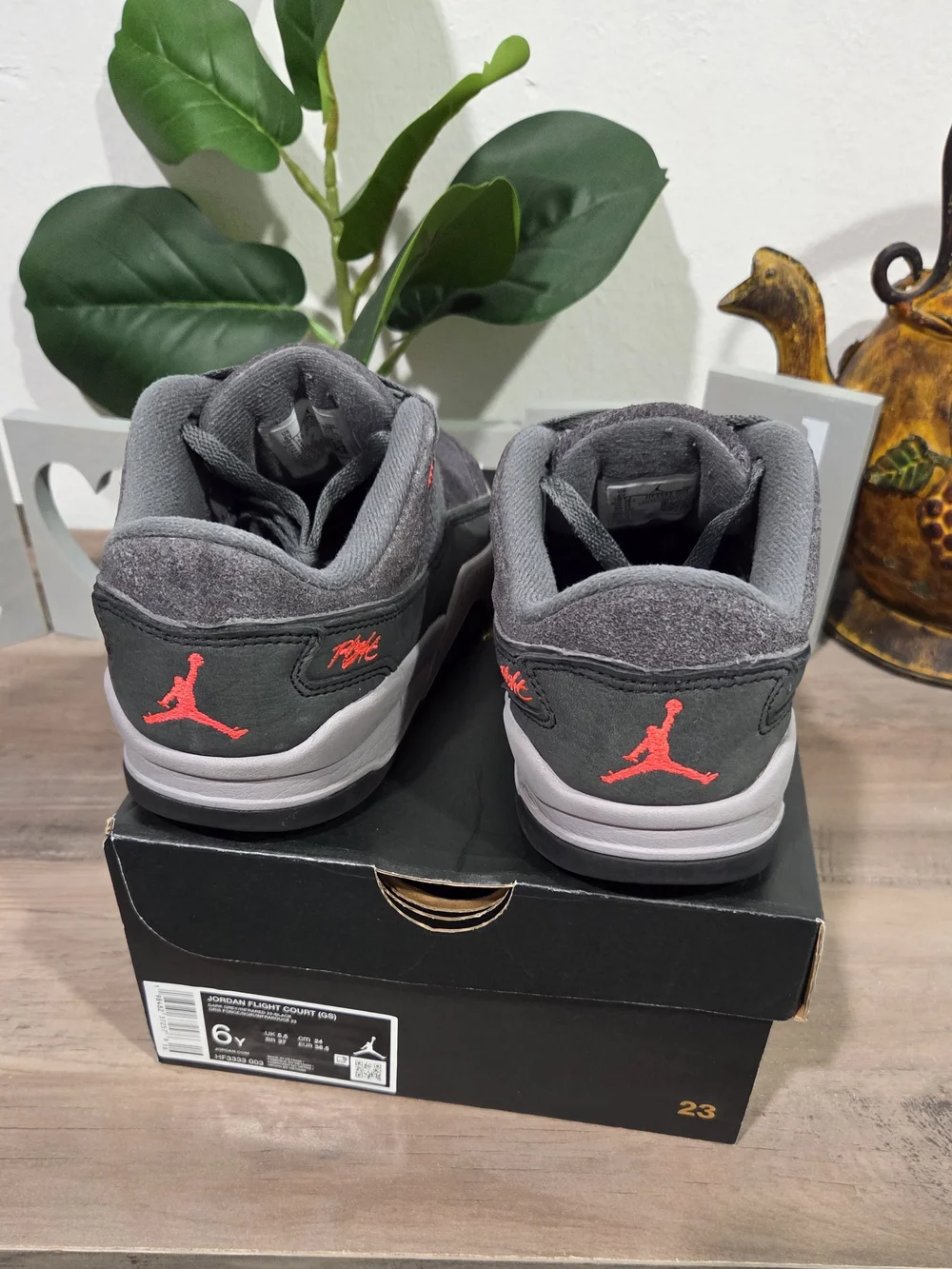 Jordan Men's Charcoal Gray Suede Low-Top Sneakers with Subtle Red Accents